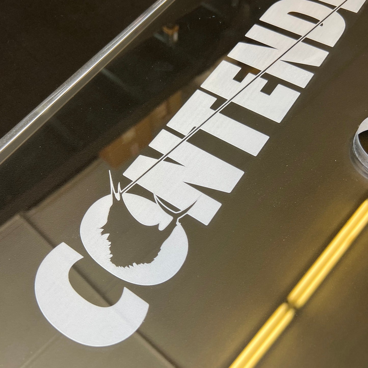 contender laser etched logo in clear live well lid