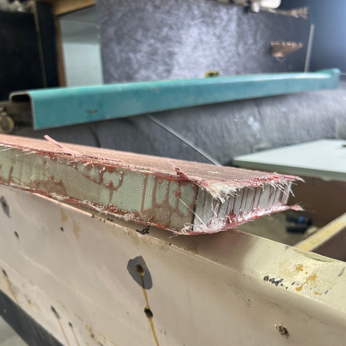 1.5" foam coring on stringer bulkhead with one layer of 1708 biaxial glass