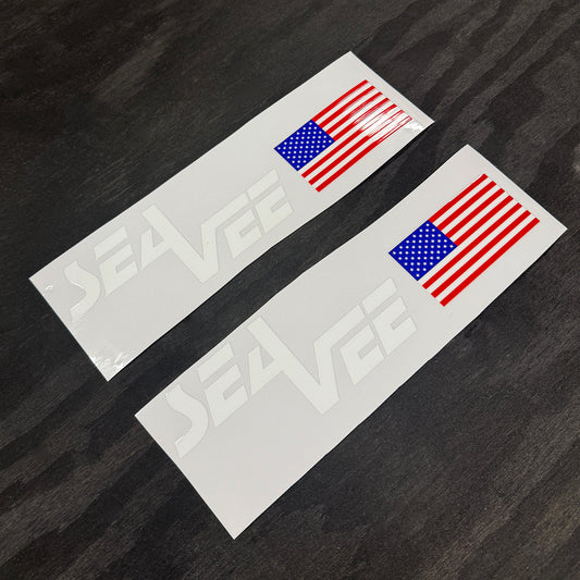 SeaVee Boat Logo with USA Flag Decals