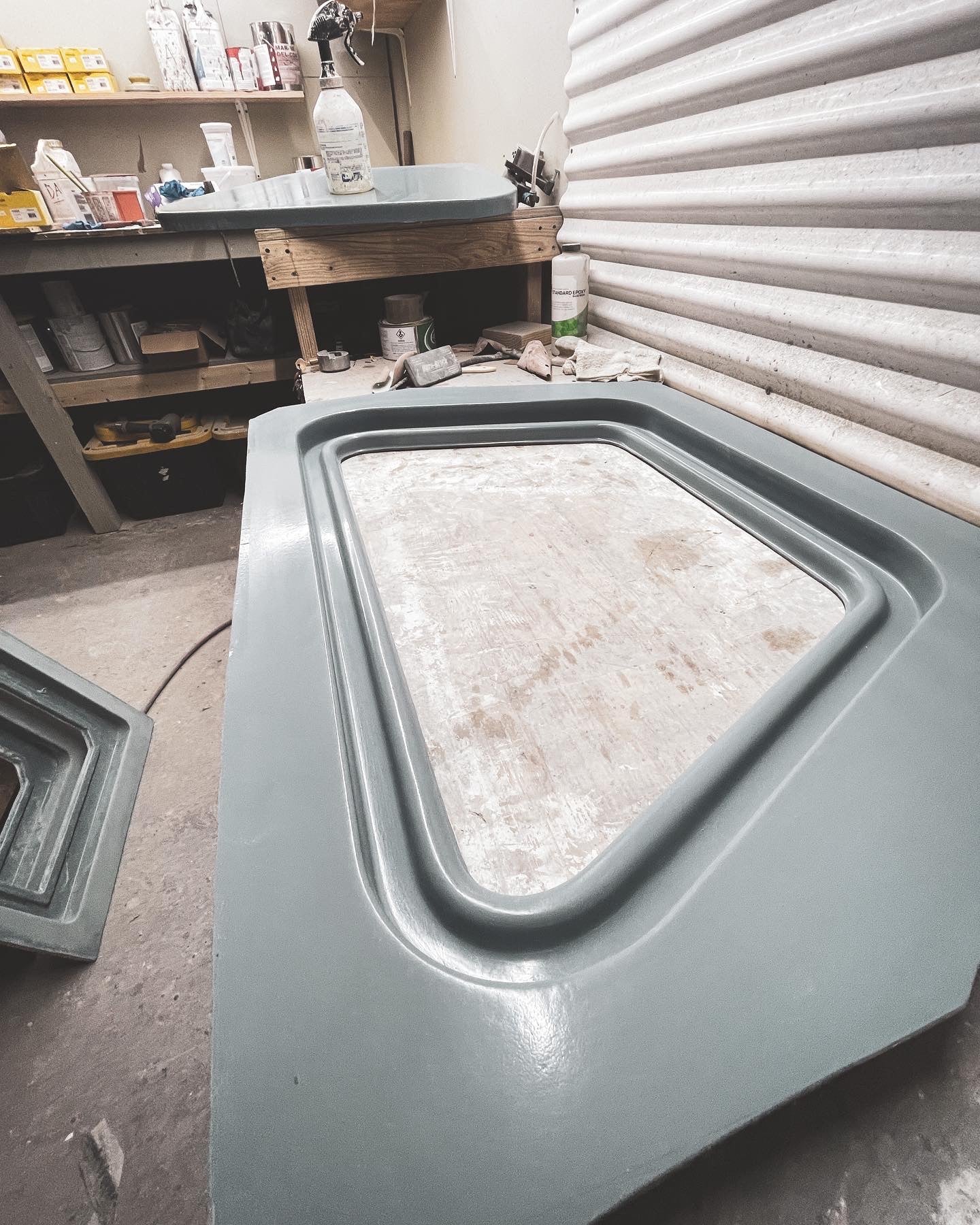 boat restoration fiberglass deck hatch with gutter