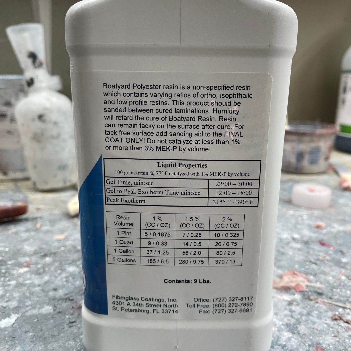 MEKP mixing chart for polyester boatyard resin